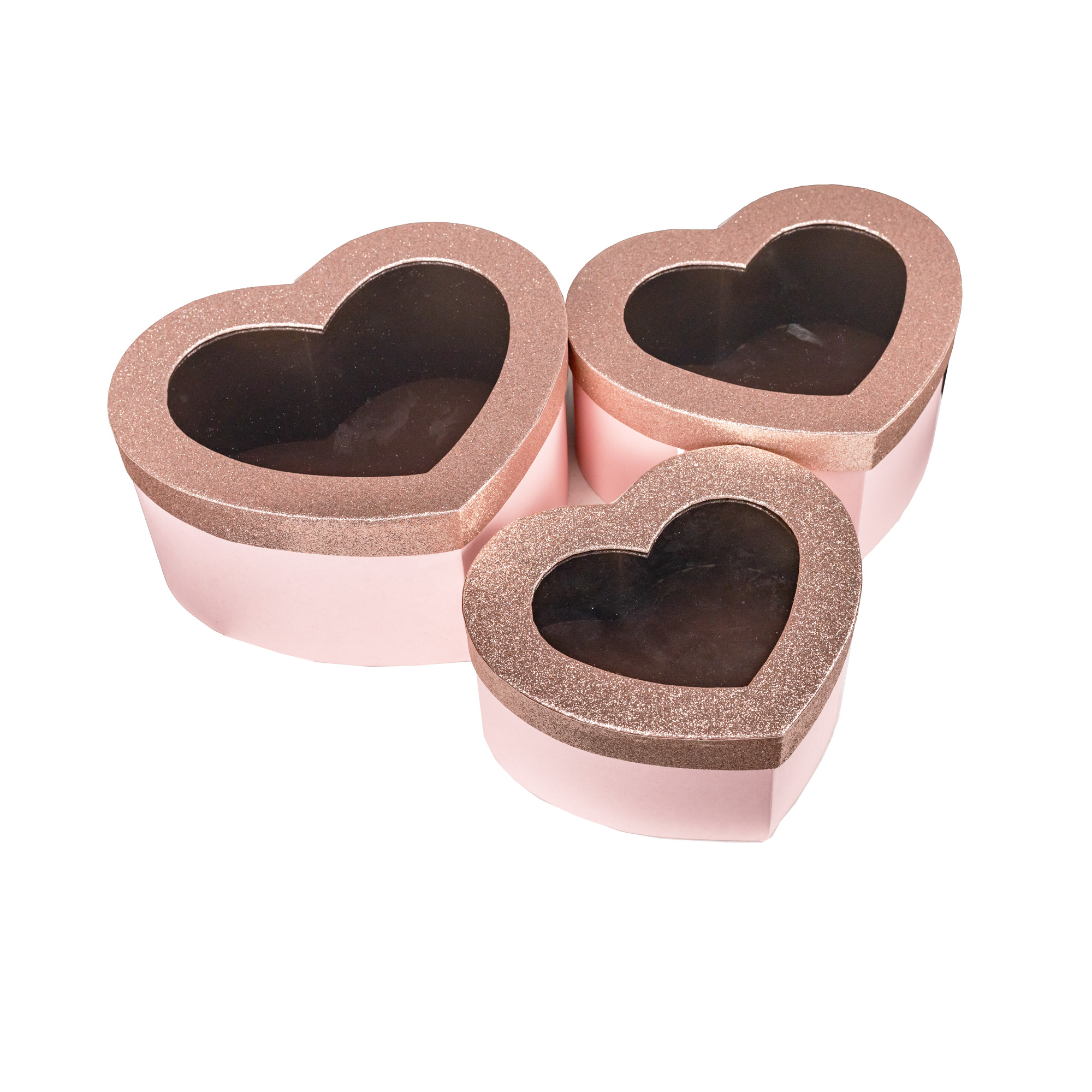 Flower box Heart with window 23X27X13 cm, 21X23X12 cm, 18X20*10 cm, 3 pcs